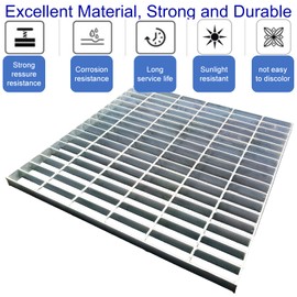 MOSINSBO Galvanized Steel Drain Grate, 24x24 Outdoor Drain Cover, B Class Sewer Grate, Durable Heavy Duty Channel Grate, Sliver Square Drainage Grate for Driveway, Concrete, Yard (23.6x23.6)