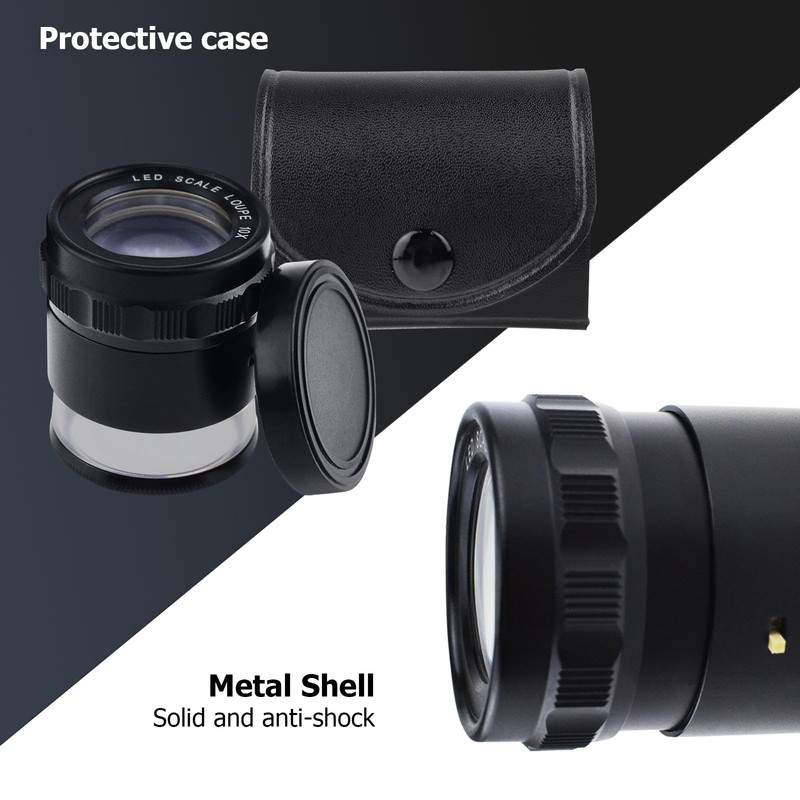 10X Illuminated Jewelers Loupe Magnifier with Interchangeable Reticle Scale, LED