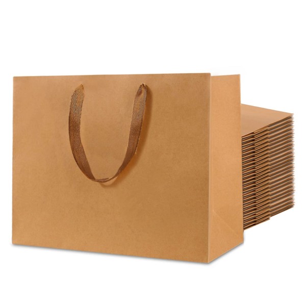 SHIPKEY 20 Pack Kraft Paper Bags, Extra Large Gift Bags 40x15x30 cm | Brown Gift Bags with Handles, Shopping Bags, Retail Bags, Paper Bags