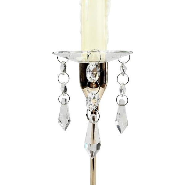 VGEUNA 4 Pieces Bent Glass Candle Bobeches with Crystal Prisms