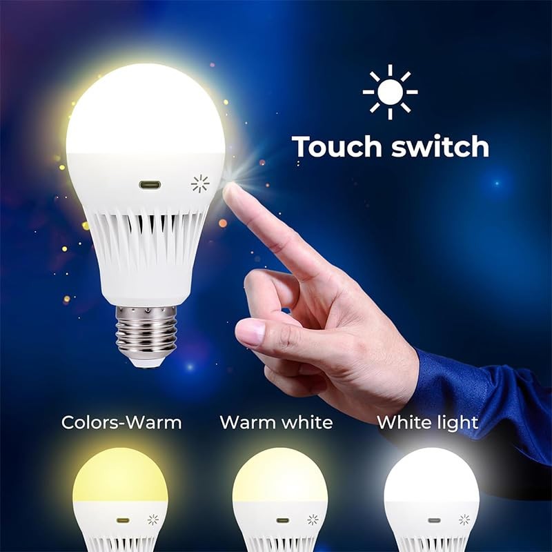 Rechargeable Light Bulbs with Remote, 3 Colors Shift + Dimmable