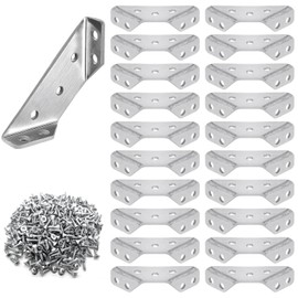 Universal Furniture Corner Connector,Angle Fasten Connector Furniture Triangle Support Frame Stainless Steel Corner Bracket,Trapeziform Corner Brace for Shelf Cabinet Table DIY (20pcs+140pcs Screws)