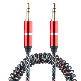 Lilware Rubberized Coiled Spring Auxiliary 3.5 mm Audio Male To Male Cable For Multimedia Devices - Red