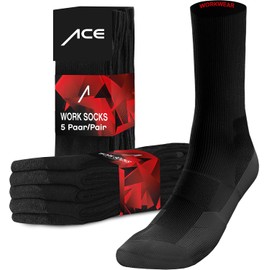 ACE Work Socks - 10 Pairs of Long Work Socks - Breathable Socks for Men and Women - Stockings for Work - 35-50, black