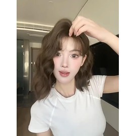 MISS FANCY Asian Mixed Bob Wool Curly Wig Synthetic Scalp Full Cap Cold Brown Short Curly Hair for Women Natural No Kinky