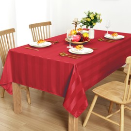 DWCN Rectangle Tablecloth - Waterproof,Spillproof Anti-Shrink Soft Striped Table Cover for Kitchen Dining, Party, Picnic, 60 x 84 Inch, Red