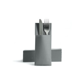 AROBA 50 x Airlaid Cutlery Napkins (Grey, 32 x 40 cm), High-Quality Napkin Pockets, Ready-Folded Cutlery Pockets, Fabric-Like Airlaid Napkins