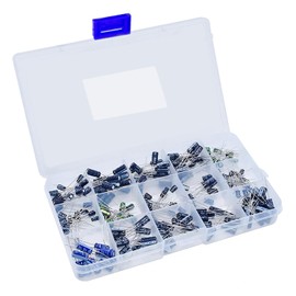 Electrolytic Capacitors [Set of 200 15 Types] Aluminum Electrolytic Capacitors Kit Electronic Component Set Designed for DIY Electronics, Research, Laboratory Use, Compact and Portable, Storage Box