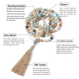 BALIBALI 108 Mala Beads Semi-Precious Gem Stones Meditation Necklace Hand Knotted Japa Mala With Tree of Life Pendant
