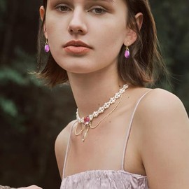 JIMARIN Lightweight Vintage Sparkly Crystal Rhinestone Teardrop Dangle Drop Earrings Bohemian14K Gold Geometry Hook Earring for Women (Gold Purple)