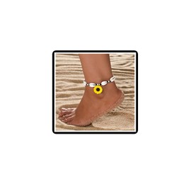 Dishowme Shell Sunflower Anklet Bracelet Bohemian Conch Flower Foot Chain Hawaii Puka Wax Rope Summer Beach Barefoot Sandal Jewelry for Women (White)