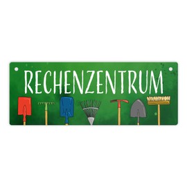 Rechenzentrum Metal Sign L in 10.5 x 28 cm with Garden Tools