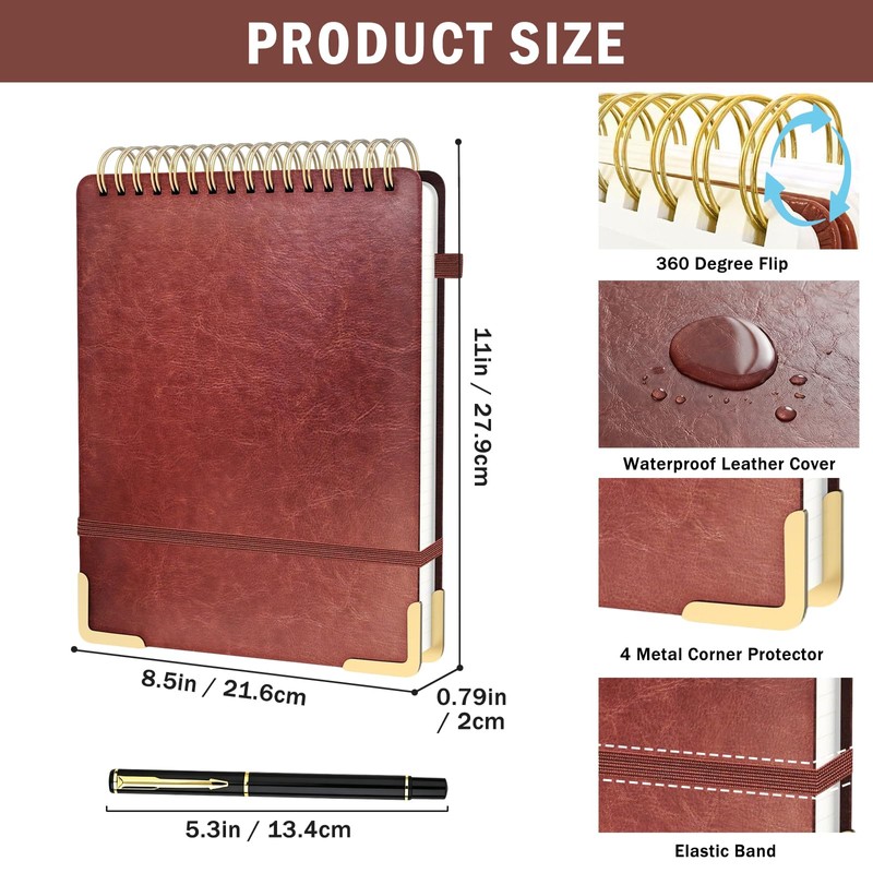 EVNEED 2 Pack Top Spiral Notebook, A4 Hardcover Top Bound