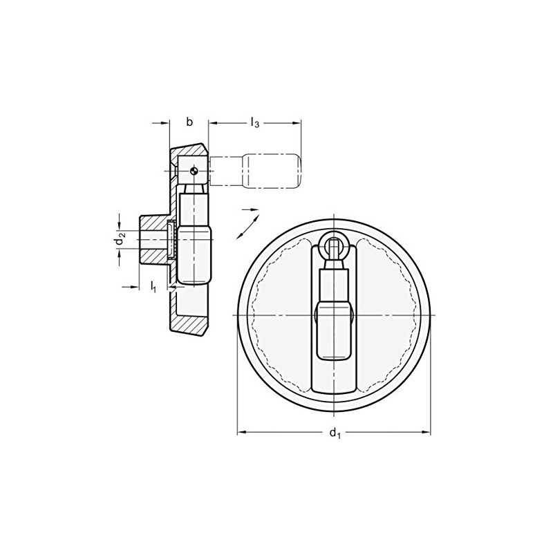 Ganter Normelemente Disc handwheels with rotating handle - GN 923.3-100-B12-R-SR