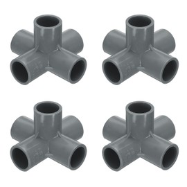 HARFINGTON 4pcs 5 Way PVC Pipe Fittings 3/4" Elbow Pipe Connector Furniture Build Grade 90 Degree Pipe Coupling Elbow Fittings for Sewer Plumbing Drain Water Supplies Build Garden, Grey