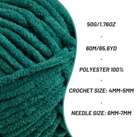 Plush Chenille Chunky Crochet Yarn - Baby Yarn for Crocheting Soft - Velvet Yarn Knitting for Blankets Crafts - Fluffy Amigurumi Yarn 50g / 65.6yd (Greener)
