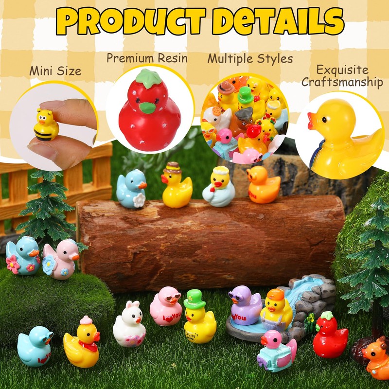 GSrenyu 40 Pcs Mini Ducks 40 Styles Tiny Resin Ducks