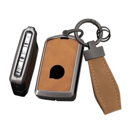 SANRILY Metal Leather Key Fob Cover Compatible with Volv S60 S90 V60 V90 XC90 XC60 XC40 Polestar 1 Polestar 2 Accessories Keyless Key Fob Case with Keychain Brown -A