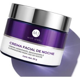 MIST JEWEL -RENEW - Crema de Noche Facial con Niacinamida, Ácido glicolico, Retinol, Elastina y Colágeno Crema reparadora e hidratante de cuidado facial para uso nocturno skin care hombre y mujer. Todo tipo de piel 50g