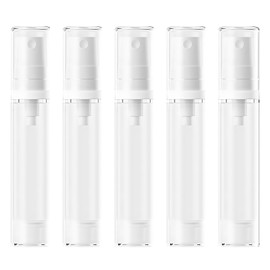 Kzvsiy 5 Pcs 10 ml Airless Pump Bottles, Refillable Clear Plastic Lotion Containers, Vacuum Press Pump for DIY Foundation, Gel, Essence, Moisturizer-Travel Size Cosmetic Containers