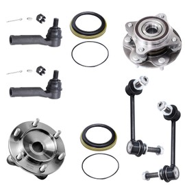 Detroit Axle - Front Wheel Bearing and Hub Assembly + Sway Bar Link + Outer Tie Rod End Replacement for 2010-2021 Toyota 4Runner FJ Cruiser [4WD] - 6pc Set