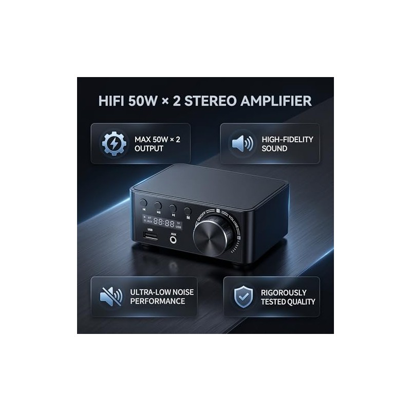 Amplificador Digital Bluetooth 5.0, Audio Estéreo de 2 Canales, Receptor