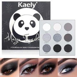 evpct Paleta de Maquillaje de Sombra de Ojos Gris Humo Negro de 9 Colores, Blanco Gris Gris Plata Negro Smog Smoky Mate Glitter Shimmer Sombra de...  