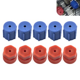 CyperFair 10 PCS Car AC Service Port Cover Kit, 13mm & 16mm ABS Plastic Low & High Side Covers, AC System Repair Parts Replacement, Universal Fit for Most Vehicles (Blue & Red)