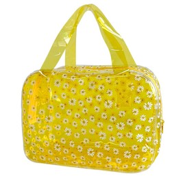 TotePrint Large Cosmetic Bag Fashion Daisy Pattern Transparent Makeup Bag PVC Cosmetic Bag Women PVC Cosmetic Bag Waterproof Makeup Bag PVC 26cm x 19cm x 10cm, Yellow, Modern