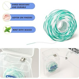 RAZOKO Hilo dental para aparatos ortopédicos, implantes y puentes – 260 unidades 2 en 1 hilo dental encerado con hilos precortados para una limpieza profunda, sin PFAS, sabor a menta (4 paquetes)