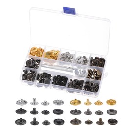 sourcing map 60 Sets Snap Fasteners Kit 15mm Metal Press Studs Buttons Tool with 4 Setter Tools & Storage Box for Clothing Leather Sewing