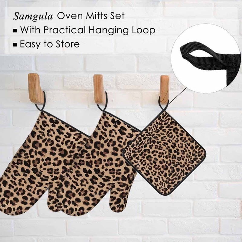 Samgula Leopard Print Oven Mitts and Pot Holders Sets Animal