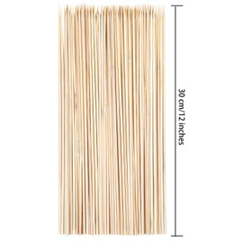 Aneco 30 cm/12 inches Bamboo Skewers Natural Wooden Skewers Sticks for BBQ, Cocktail, Shish Kabobs, Party Essentials, 100 Pieces