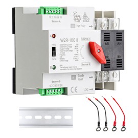 100Amp AC 110V Dual Power Automatic/Manual Transfer Switch 2P, Mini ATS Solar Auto Automatic Transfer Switch for Home Generator 2POLE 100A 110Volt, Din Rail Changeover Transfe 50/60Hz for Rv, Lv Power
