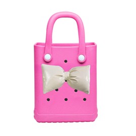 Lopqix Mini Rubber tote bag, Rubber Beach Tote, Lightweight Washable Tote for Beach Pool Travel (Peach Pink)