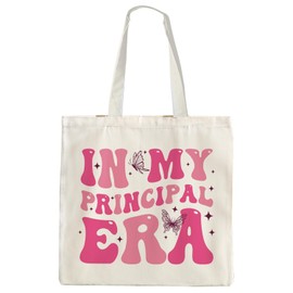OTOUO In My Principal Era Canvas Tote Bag for Women, Teacher Gift, Back to School, White
