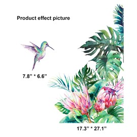 Big Green Leaf Wall Stickers Tropical Plant Birds Hummingbirds Flower Window Decals Decorations Murals Wall Art Decorative Sticker for Kids Living Room Bedroom Nursery Playroom Jungle Party Supplies