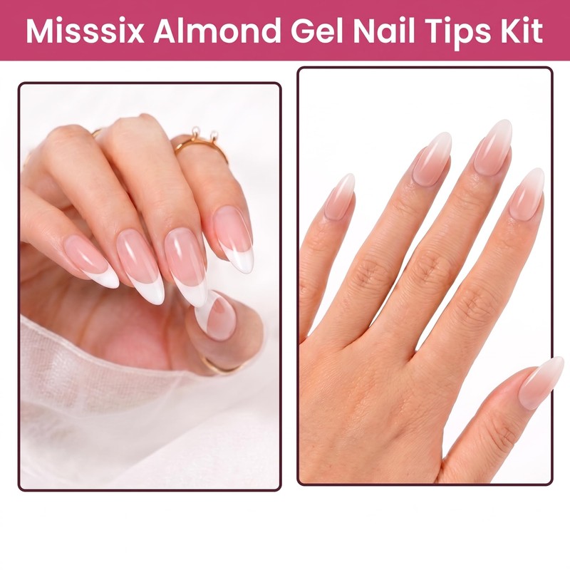 Misssix Medium Almond Gel Nail Kit, 432Pcs Pre Etched Nail