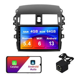 4+64G Android 13 Double Din Car Stereo for Toyota Corolla 2009-2013 with 9 Inch Touchscreen Radio Built-in Wireless Carplay/Android Auto/GPS/Bluetooth/FM/AUX-in/Steering Wheel Controls/Backup Camera