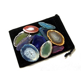 Zentron Crystal Collection: Set of 12 Polished Agate Slices with Velvet Bag