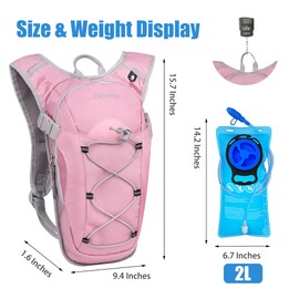 Zavothy Lightweight Hydration Backpack with 2L Water Bladder for Cycling Running Biking Hiking in Pink