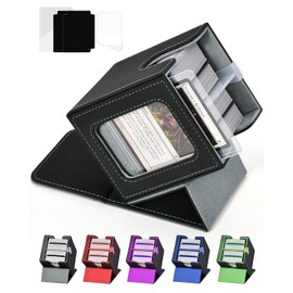 XiYeM Card Deck Box with MTG Commander Display, Deck Case Holds 100+ Double-Sleeved Cards, Trading Card Storage Box Fits TCG/PTCG/Sports Card with 2 Dividers, Top Loaders (Black Grey)