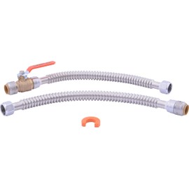 SharkBite Max 3/4 Inch x 3/4 Inch FIP x 18 In. Corrugated Water Heater Connection Kit, Push-to-Connect Brass Plumbing Fittings, UR24680