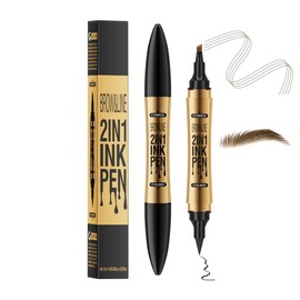 Brow pen, microblade eyebrow pen, 2-in-1, Magic 4 tip eyebrow pencil, With Dual-ended Eyebrow Brush, Waterproof eyebrow pen, Brow pencil with hair like strokes, Natural brows, Light Brown