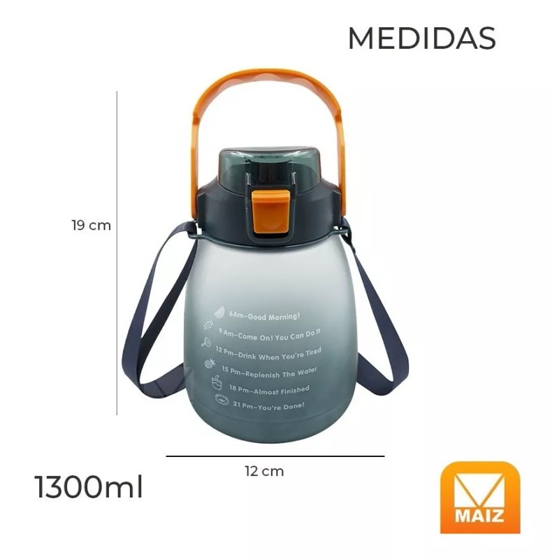 Maíz Botella Cilindro Agua Deportiva Motivacional Multicolor 1.3l