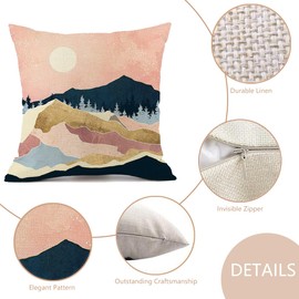 Decorative Throw Pillow Covers Set of 4, 18x18 Inch Square Cushion Covers Decoration Pillowcases Linen Cushion Case for Sofa Patio Living Room Couch Home (Pink Sunrise, 45x45cm/18x18inch/4pcs)