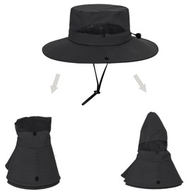 Boys-Girls Summer Wide-Brim Sun-Hat UV-Protection for Kids Toddler Fishing-Hat-Outdoor Adventures Safari-Hat with Chin Strap (5-14Y) Black