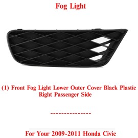US AUTO PARTS PLUS New Front Fog Light Lower Outer Cover Black Plastic Right Passenger Side Direct Replacement For Honda Civic 2009-2011 71106SNAA50 HO1039100