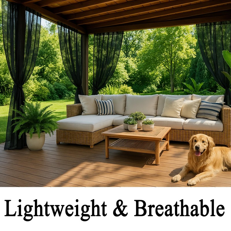 Draphelle Extra Wide Outdoor Curtains Waterproof Black Voile Mesh Screen