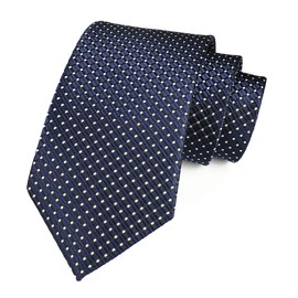 Elfeves Men's Classic Navy Blue Jacquard Woven Ties Check Pattern Easy-matching Wedding Formal Neckties